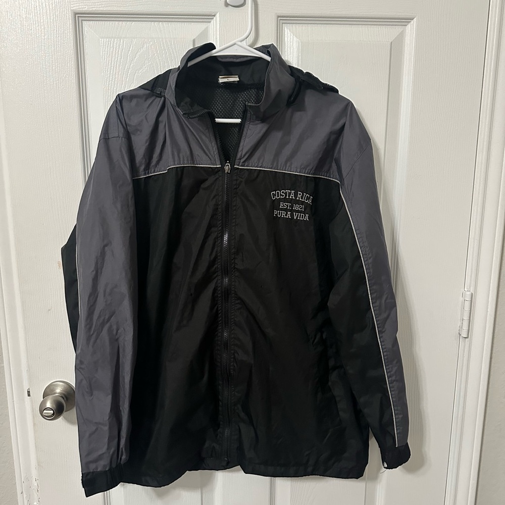 Black Zip-Up Lightweight Jacket with Stand-Up Collar and Two-Tone Design